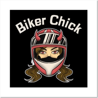 Biker Chick Woman with Helmet Posters and Art